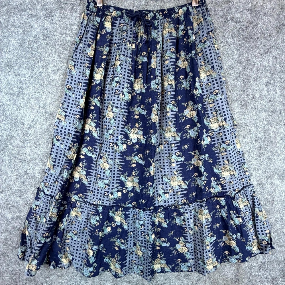 Vintage A Line Skirt Women Large Blue Ruffle Peasant Cottage Country Picnic